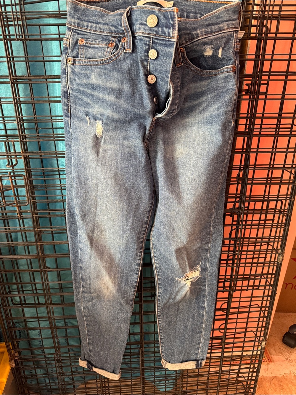 Levi’s Women's Distressed Mid Wash Blue Jeans